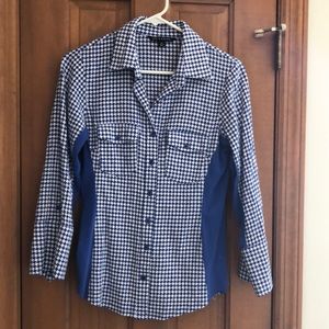 Blue & white check button-down shirt, M